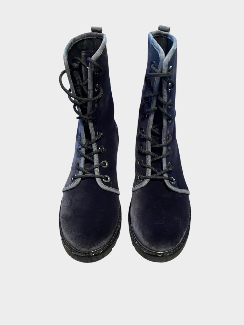 Stuart Weitzman "Smoke" Grey Velvet Metermaid Combat Boots Size 8 - VGUC W/ Box